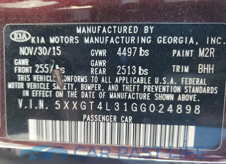 5XXGT4L31GG024898# 12