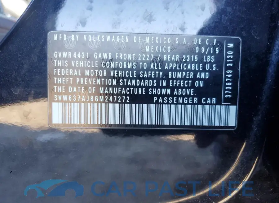 3VW637AJ8GM247272# 12
