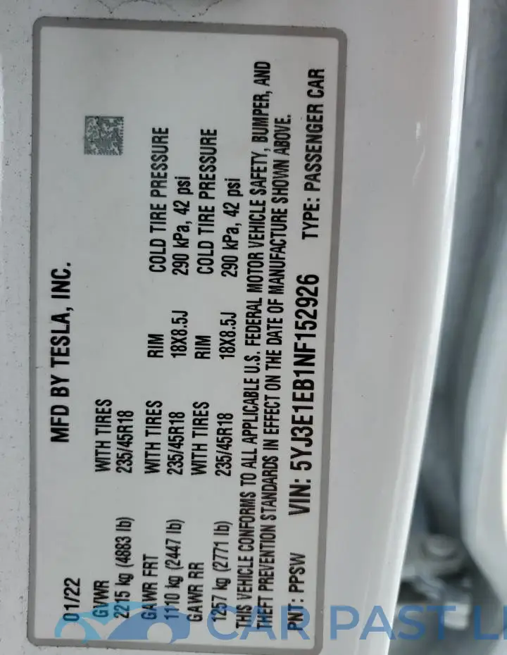 5YJ3E1EB1NF152926# 12