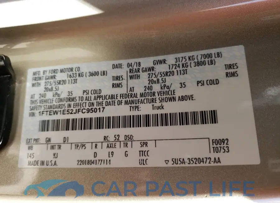 1FTEW1E52JFC95017# 12
