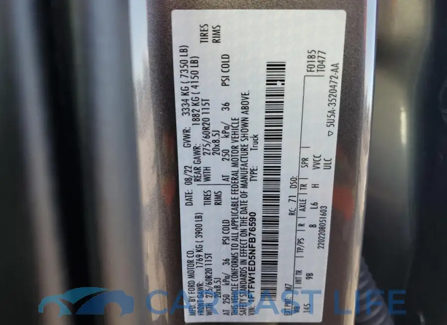 1FTFW1ED5NFB76590# 12