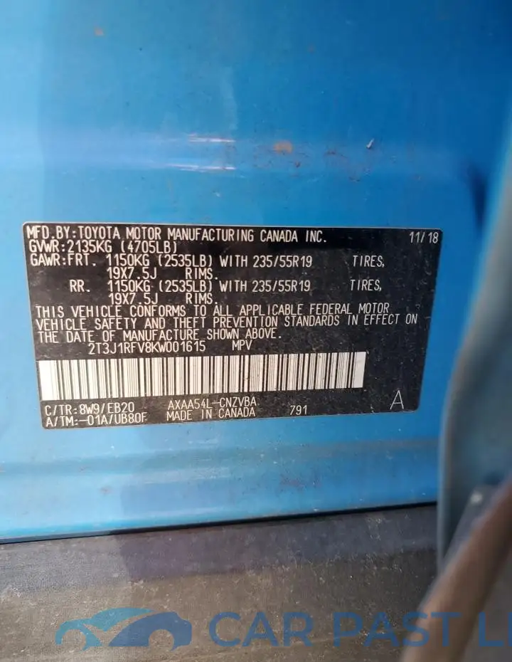 2T3J1RFV8KW001615# 12