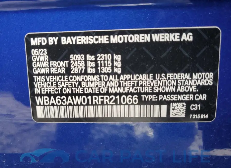 WBA63AW01RFR21066# 12