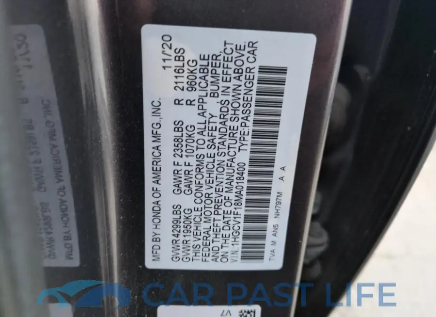 1HGCV1F18MA018400# 13