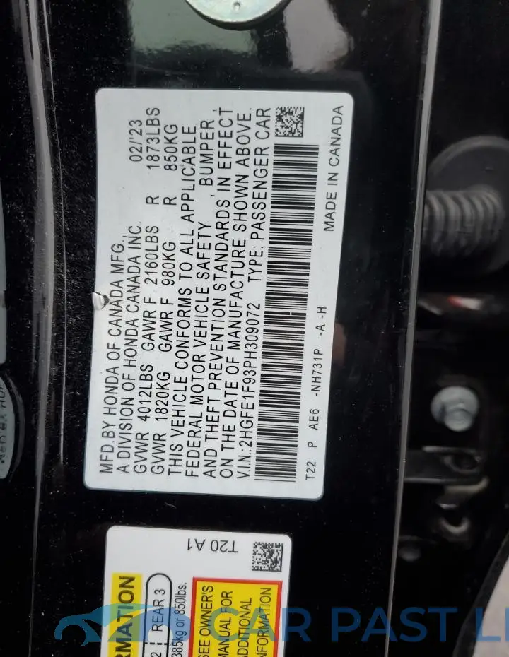 2HGFE1F93PH309072# 13