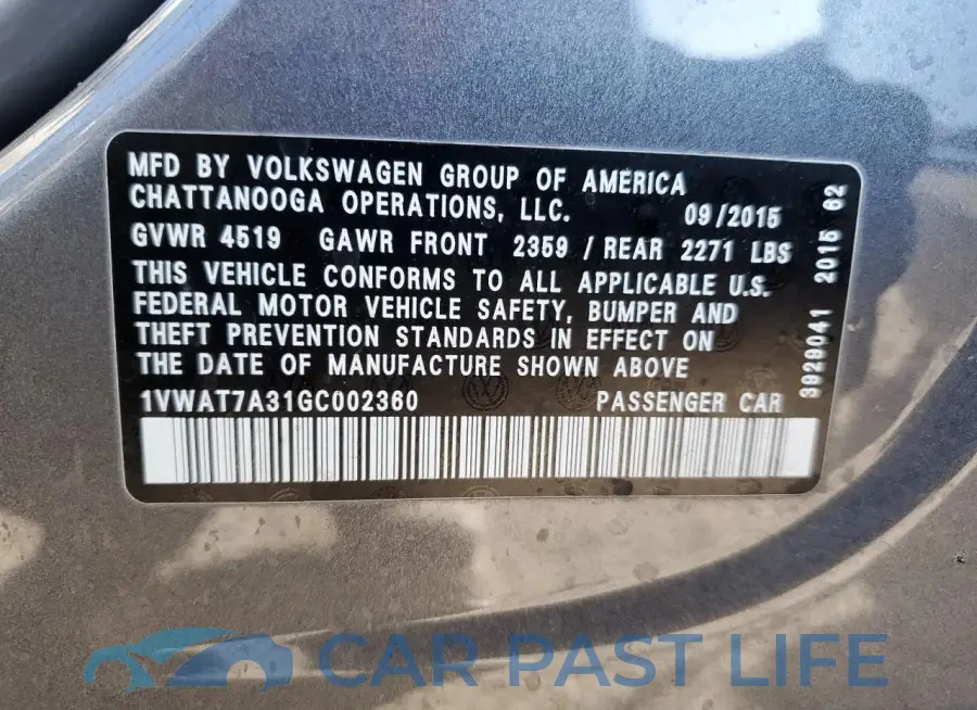 1VWAT7A31GC002360# 13