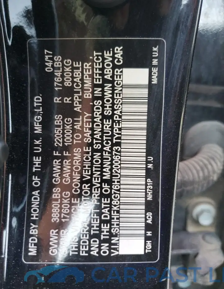 SHHFK8G76HU200673# 12