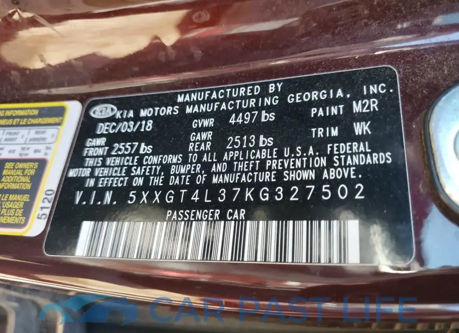 5XXGT4L37KG327502# 12