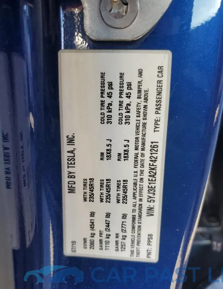 5YJ3E1EA2KF421261# 12