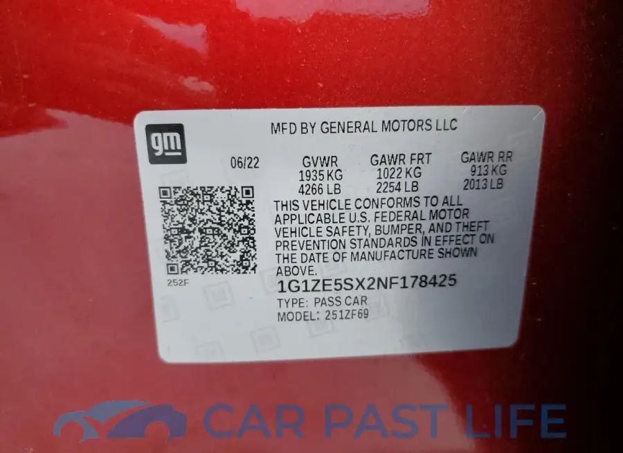 1G1ZE5SX2NF178425# 12