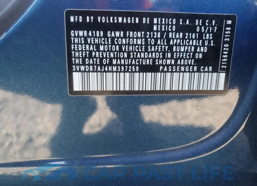 3VWDB7AJ4HM397259# 12