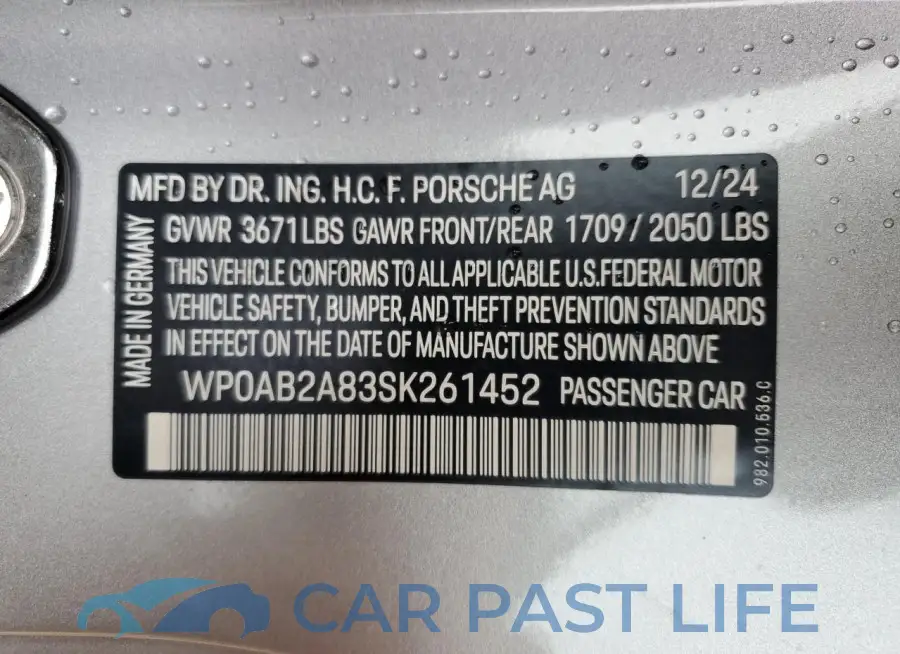 WP0AB2A83SK261452# 12