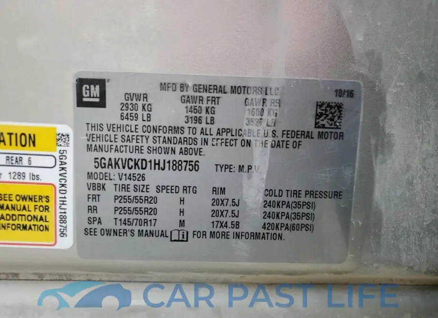 5GAKVCKD1HJ188756# 14