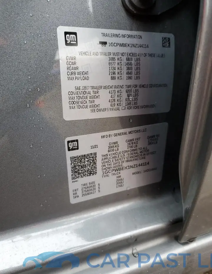1GCPWBEK1NZ144114# 12