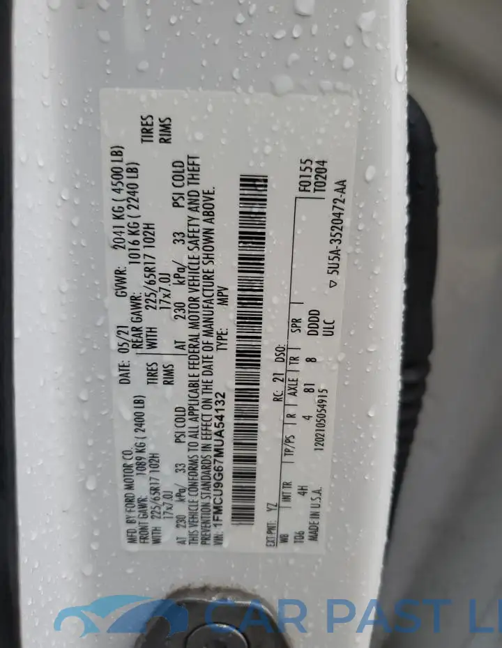 1FMCU9G67MUA54132# 13