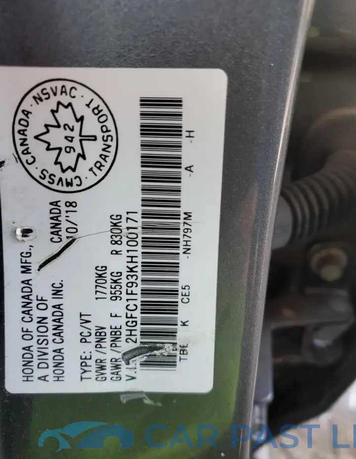 2HGFC1F93KH100171# 13