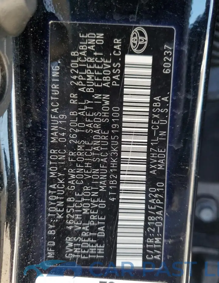 4T1B21HK3KU519100# 12