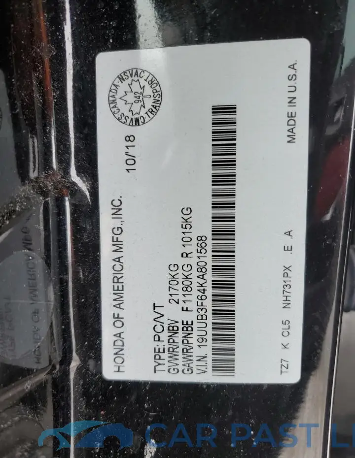 19UUB3F64KA801568# 12