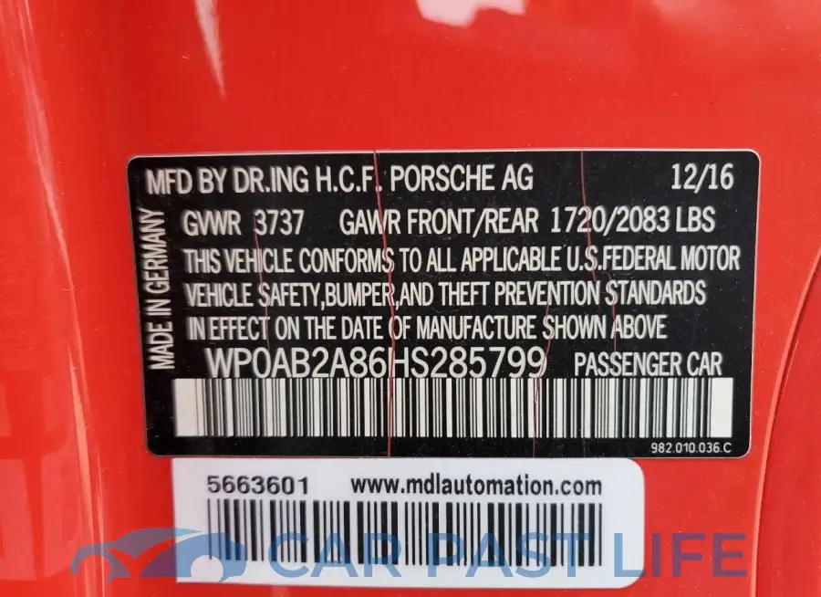 WP0AB2A86HS285799# 13