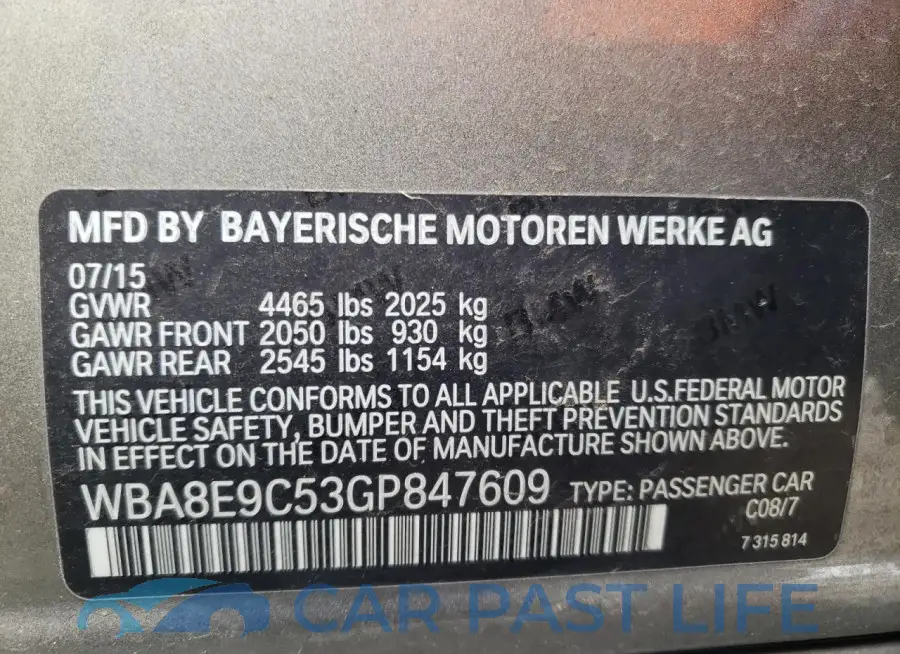 WBA8E9C53GP847609# 12