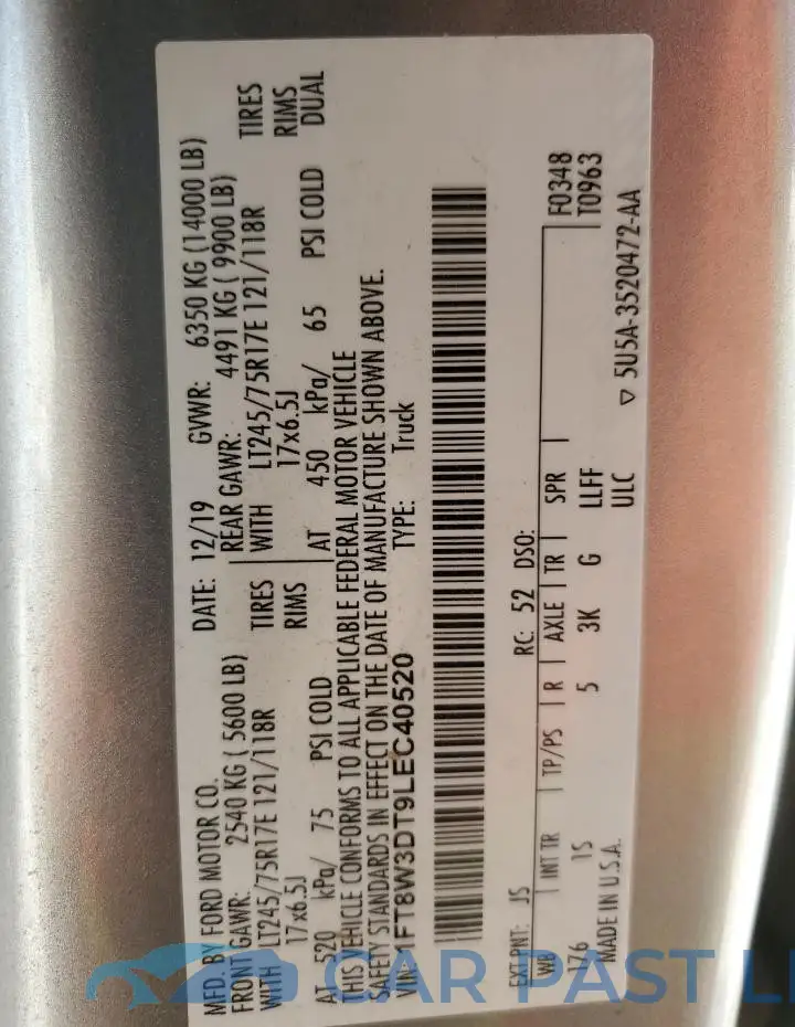 1FT8W3DT9LEC40520# 12