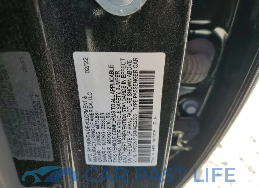 1HGCV1F3XNA032303# 12