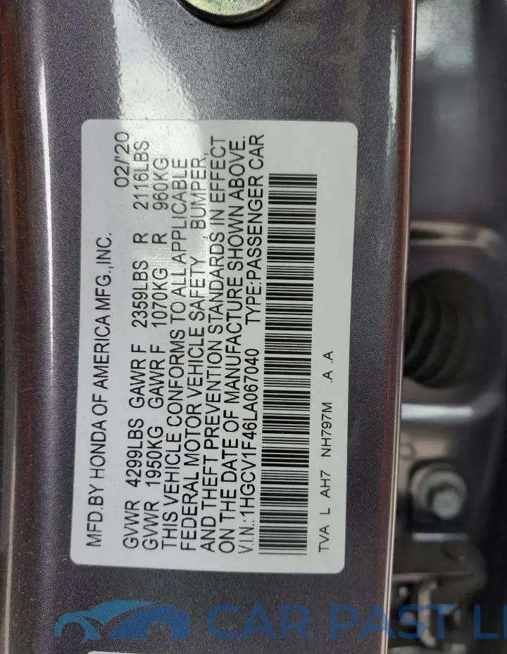 1HGCV1F46LA067040# 12