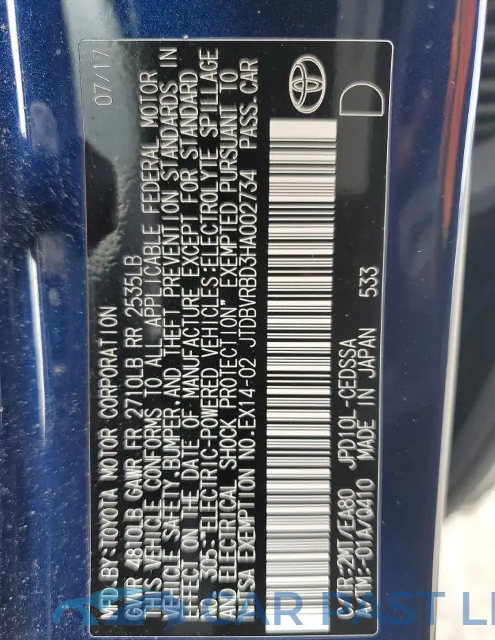 JTDBVRBD3HA002734# 12