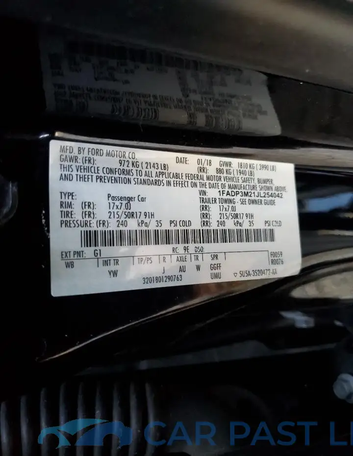 1FADP3M21JL254042# 12