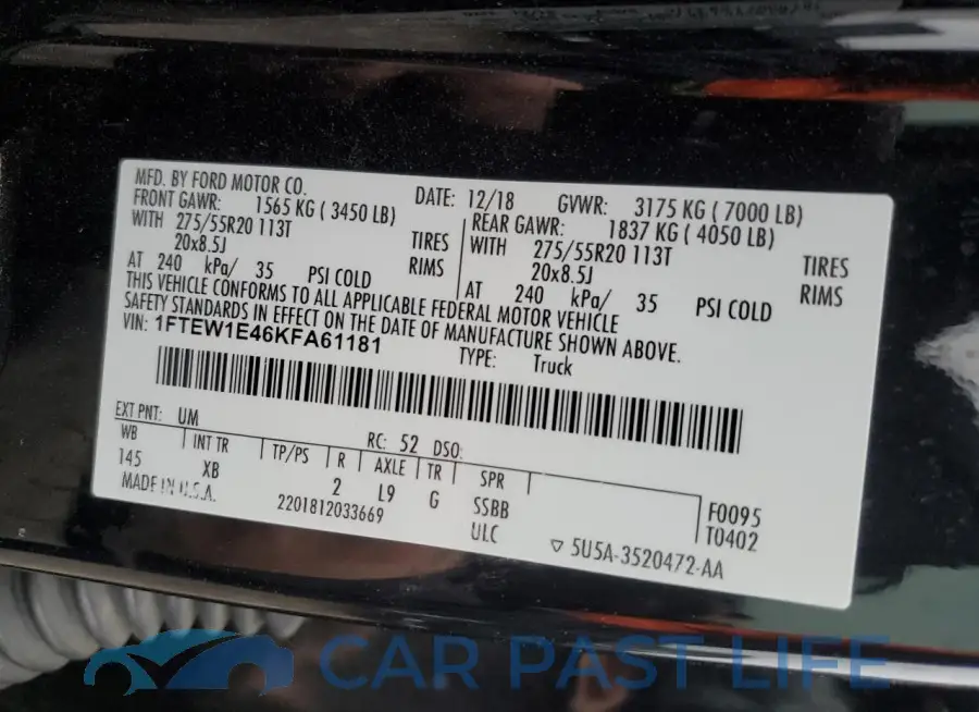 1FTEW1E46KFA61181# 12