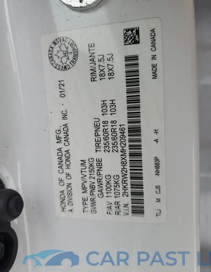 2HKRW2H8XMH209461# 12