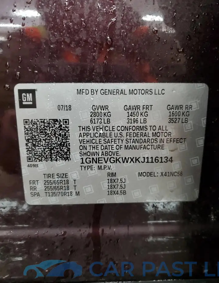 1GNEVGKWXKJ116134# 13