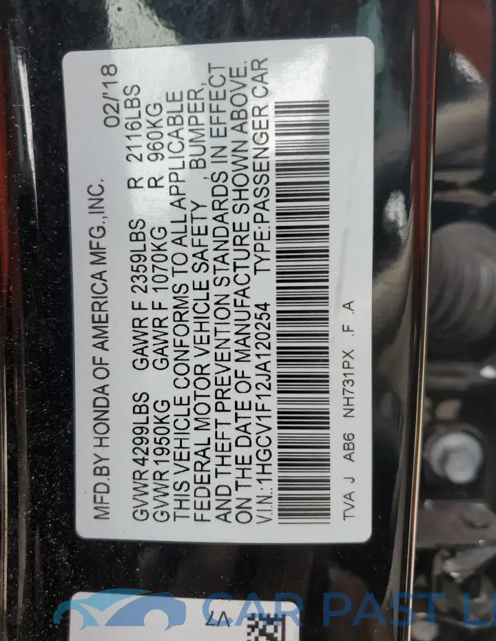 1HGCV1F12JA120254# 13