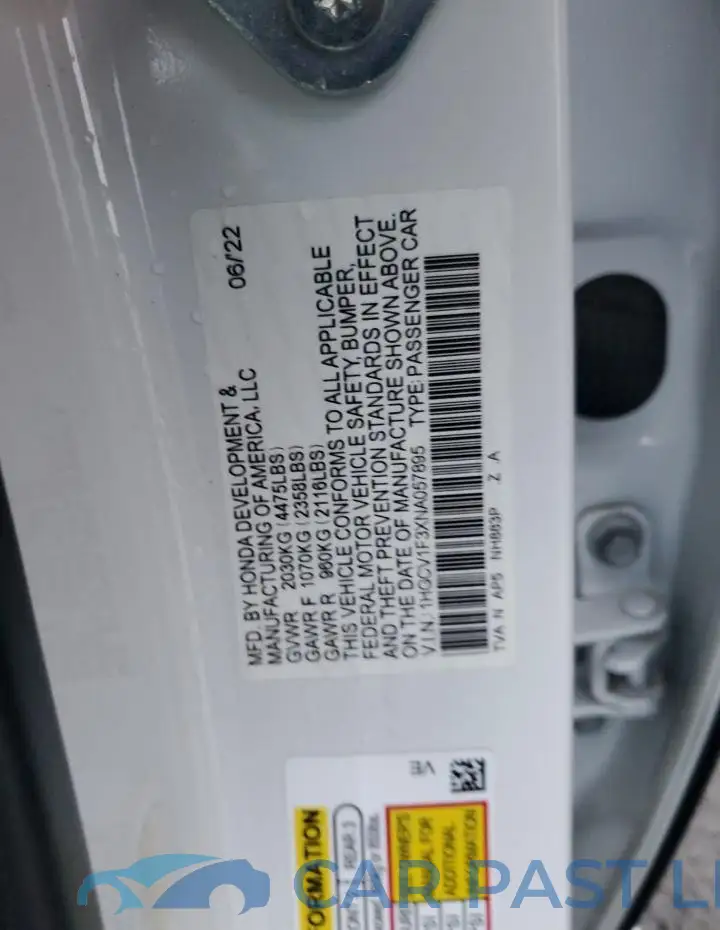1HGCV1F3XNA057895# 12