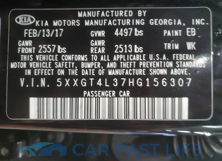 5XXGT4L37HG156307# 12