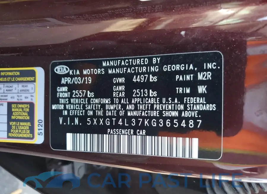 5XXGT4L37KG365487# 13