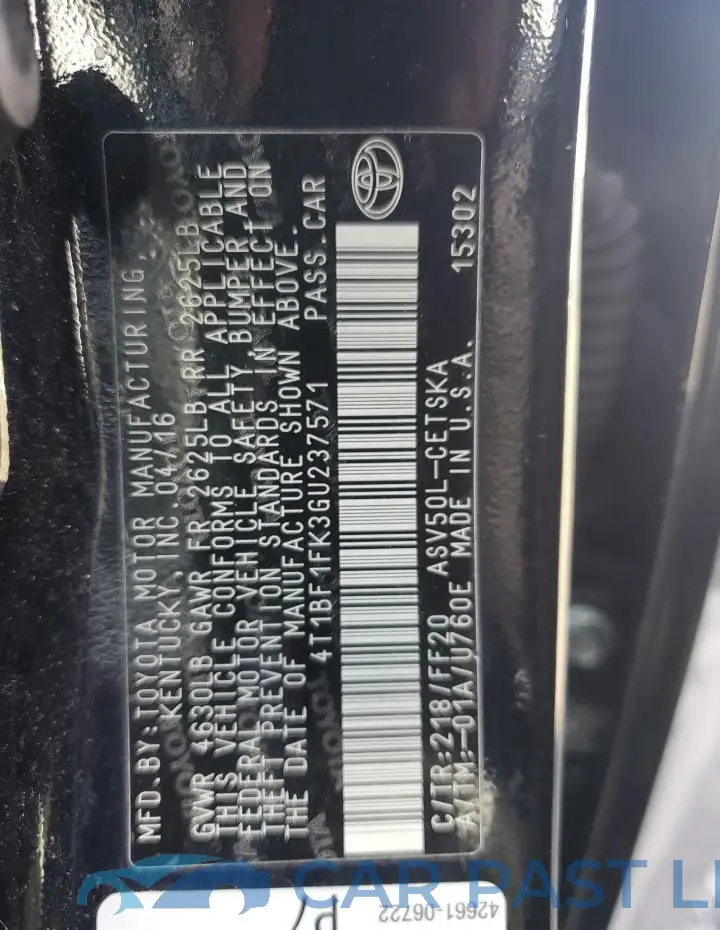 4T1BF1FK3GU237571# 12