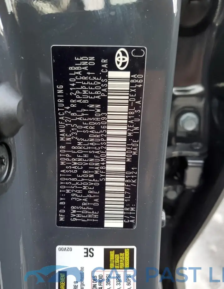 5YFB4MDE2SP256093# 12