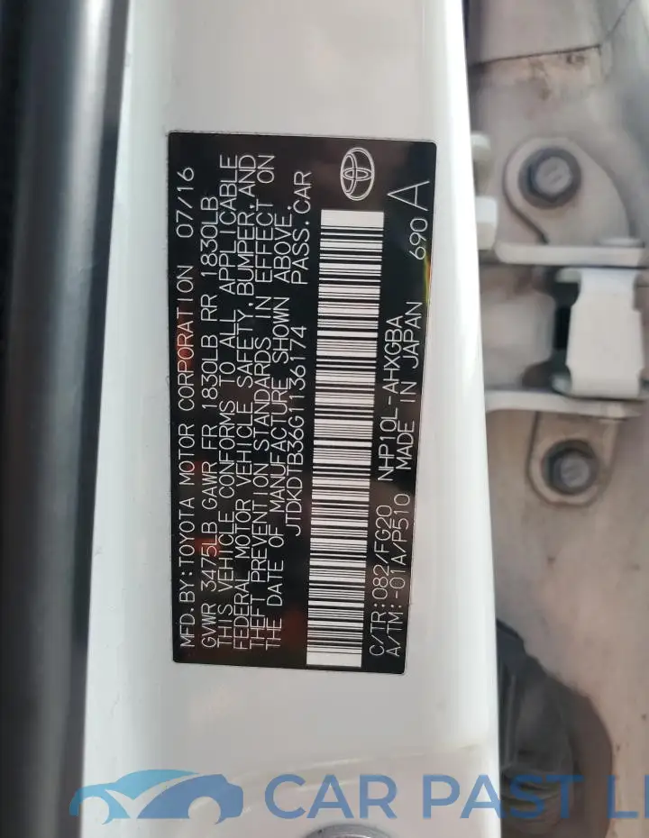 JTDKDTB36G1136174# 12