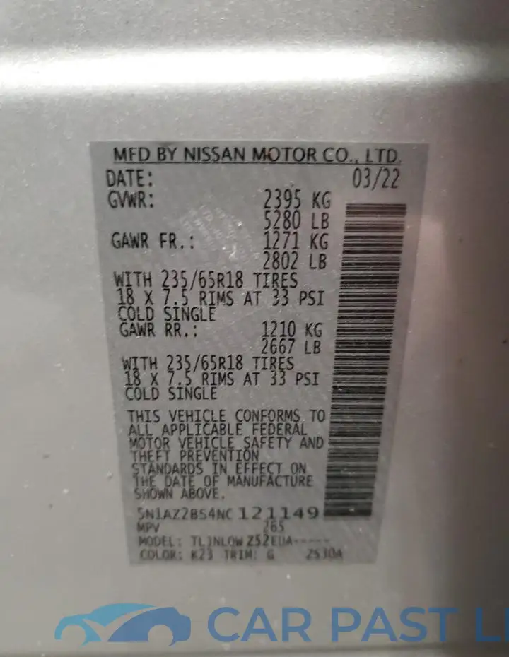 5N1AZ2BS4NC121149# 13