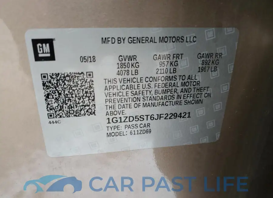1G1ZD5ST6JF229421# 12