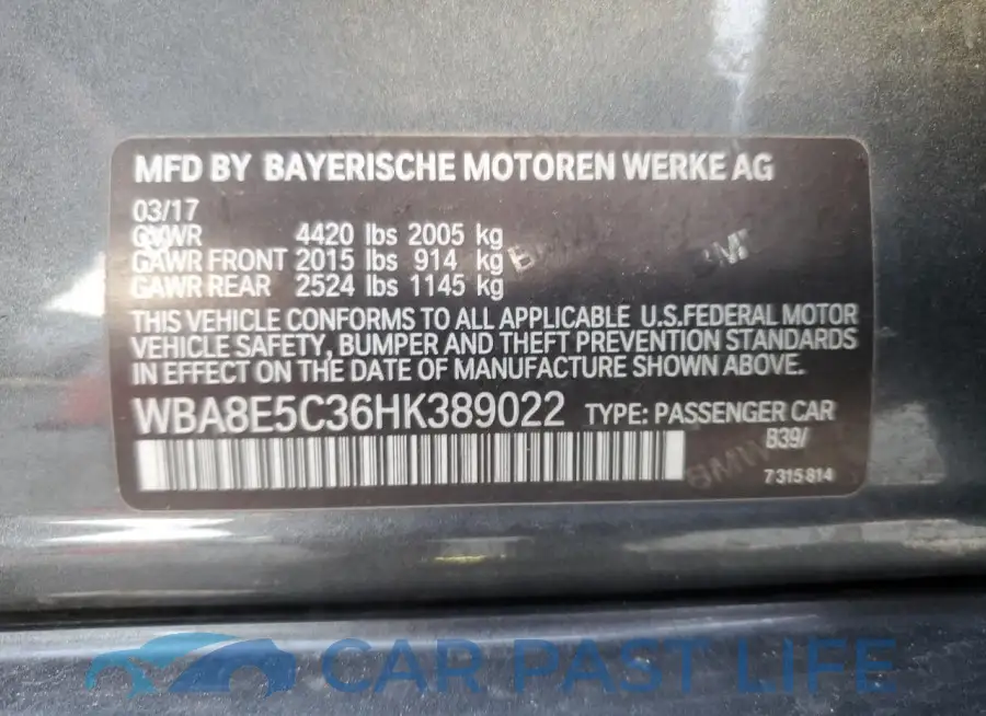 WBA8E5C36HK389022# 12