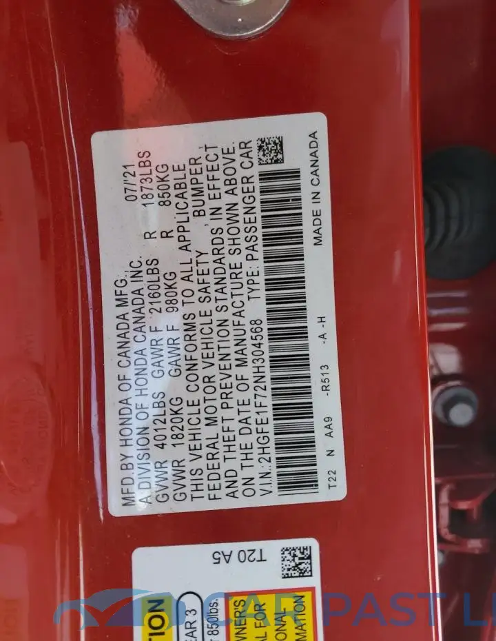 2HGFE1F72NH304568# 12