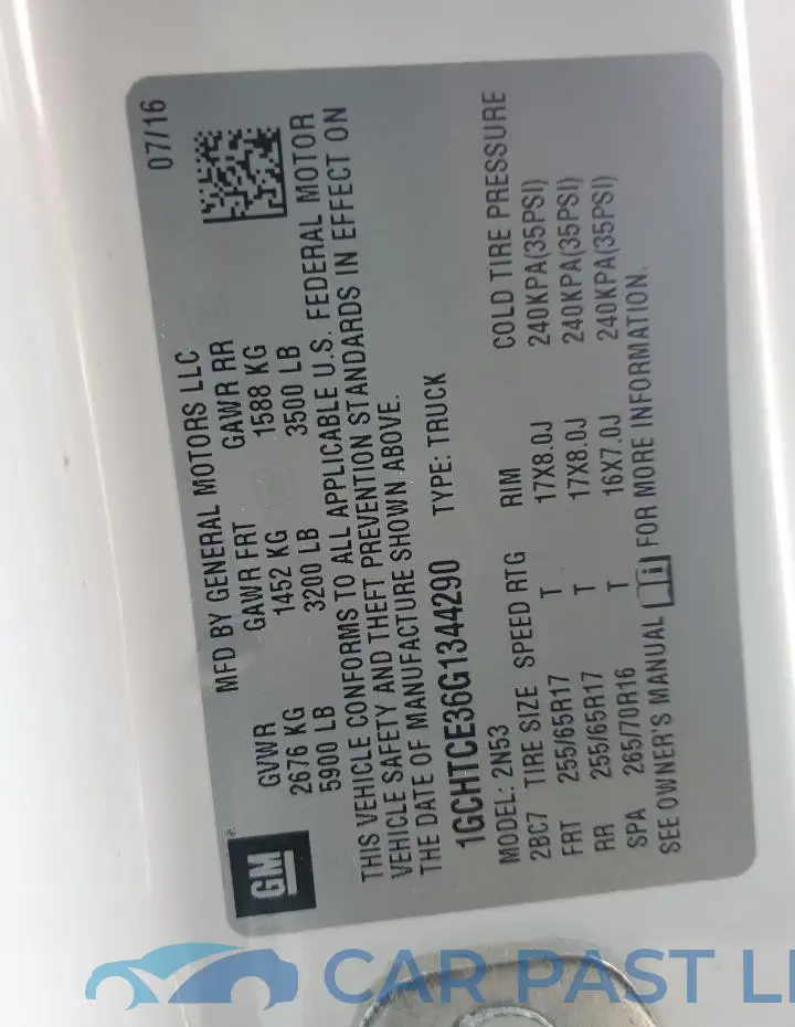 1GCHTCE36G1344290# 12