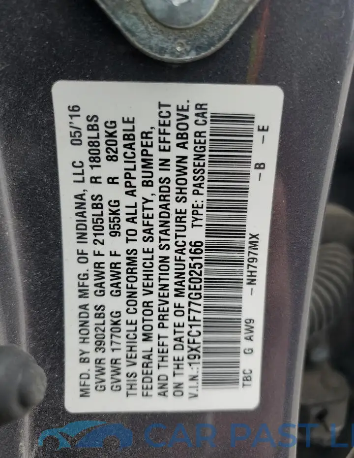 19XFC1F77GE025166# 12