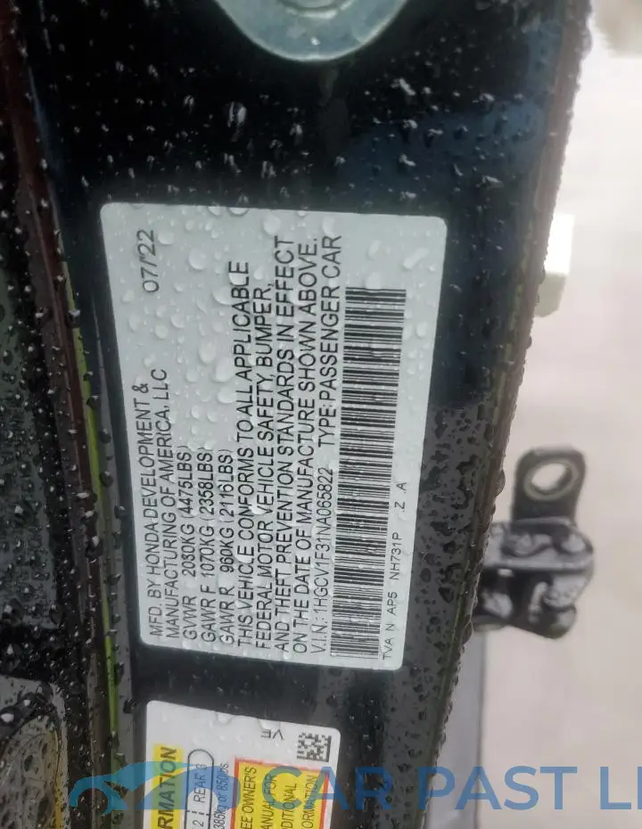 1HGCV1F31NA065822# 12