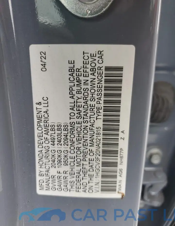 1HGCV3F20NA021815# 12