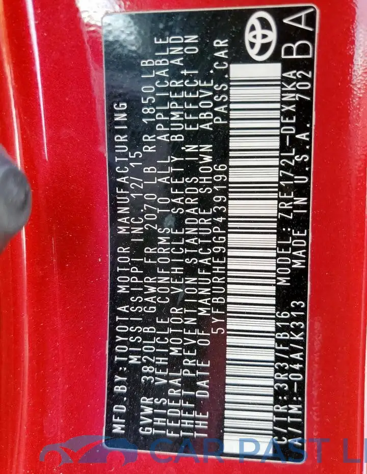 5YFBURHE9GP439196# 13