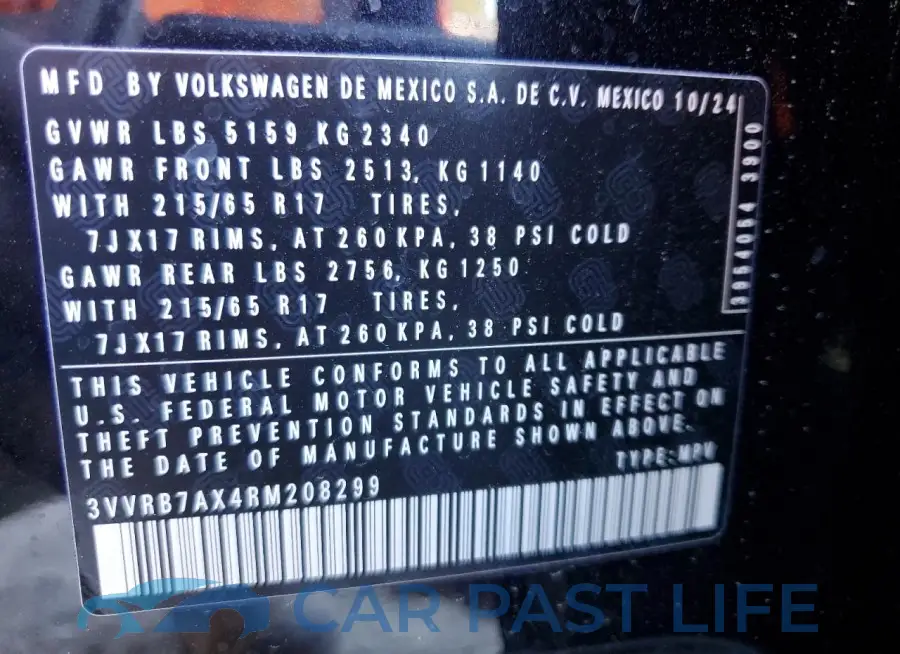 3VVRB7AX4RM208299# 14