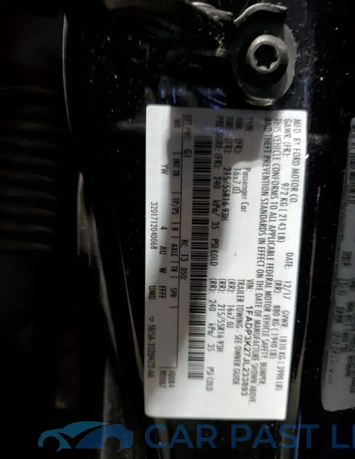 1FADP3K27JL233893# 12